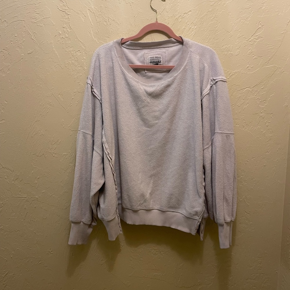 American Eagle Outfitters Cream Sherpa-Lined Pullover